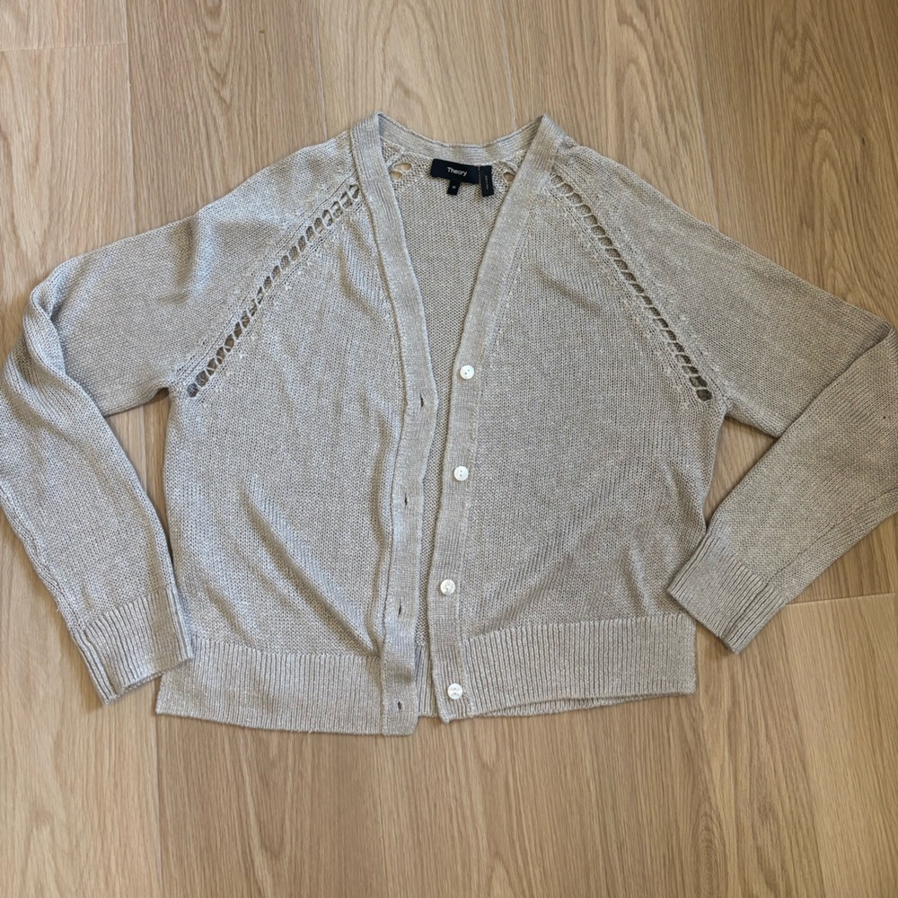 Theory Women's Beige Cardigan Sweater